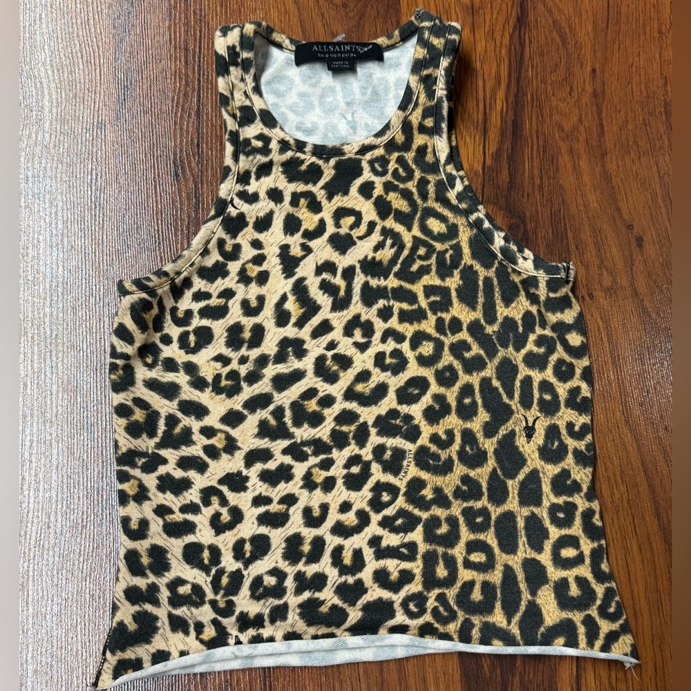 AllSaints Leopard Print Fitted Tank Top Size 2
